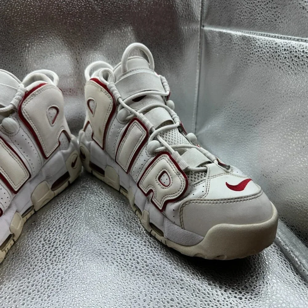 Nike White and Red Men’s Air More Uptempo Sneakers